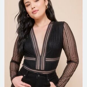 Lulu's Black Sheer Lace Bodysuit